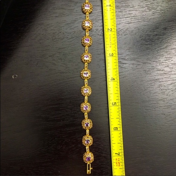 925 Silver Gold Plated Amethyst CZ Ring & Bracelet - Picture 11 of 14